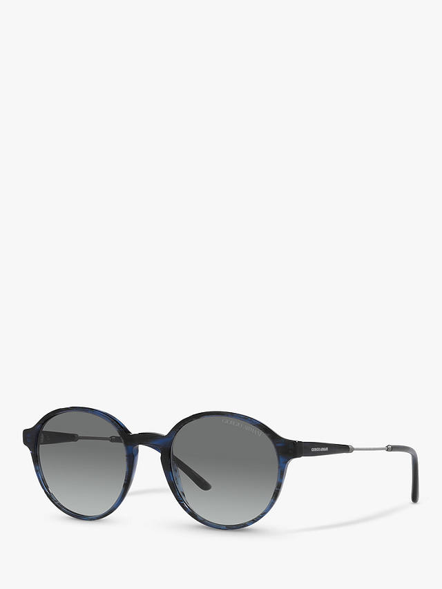 Giorgio Armani AR8160 Men's Oval Sunglasses, Striped Blue/Grey Gradient