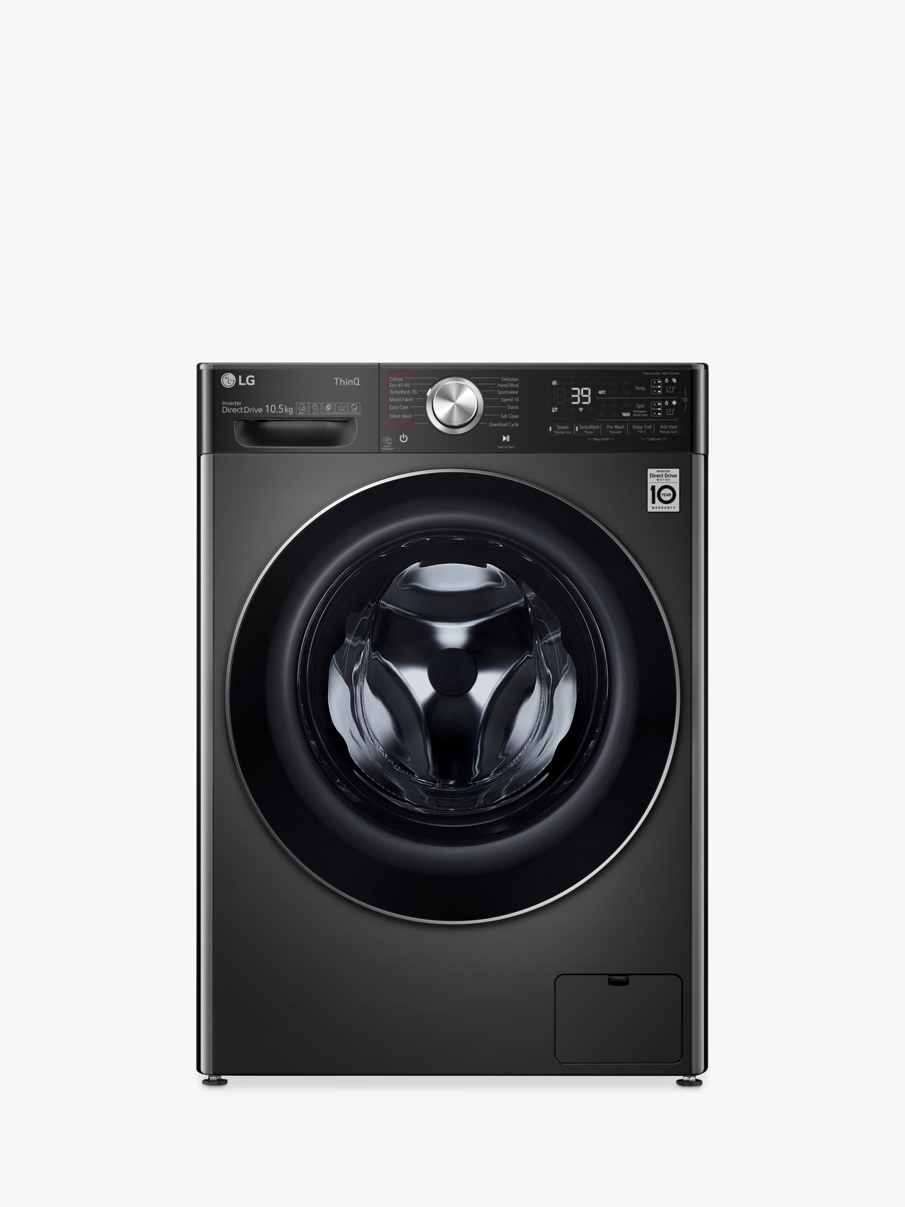 LG F6V1110BTSA Freestanding Washing Machine,  Load, 1600rpm Spin,  Black