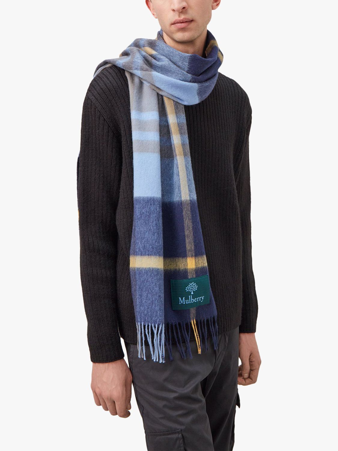 Mulberry Ombré Logo Merino Wool Scarf in Poplin Blue-Maple