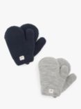 John Lewis Baby Knit Fleece Lined Mittens, Pack of 2, Navy/Grey Marl