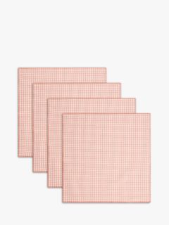 John Lewis Gingham Cotton Napkins, Set of 4, Light Pink
