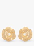 Susan Caplan Vintage Gold Plated Faux Pearl Flower Stud Earrings, Dated Circa 1980s