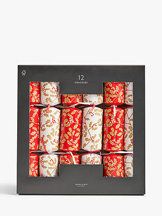 John Lewis Winter Fayre Holly Luxury Christmas Crackers, Pack of 12, Red