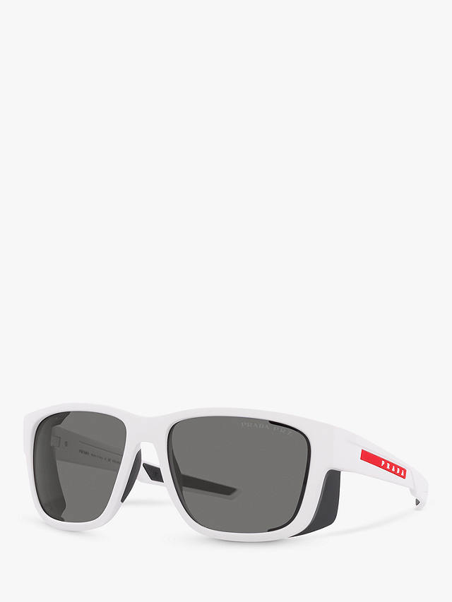 Prada Linea Rossa PS 07WS Men's Polarised Square Sunglasses, White Rubber/Grey