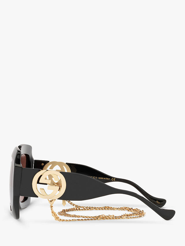 Gucci GG1022S Women's Chunky Square Sunglasses, Black/Brown