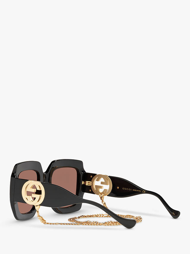 Gucci GG1022S Women's Chunky Square Sunglasses, Black/Brown