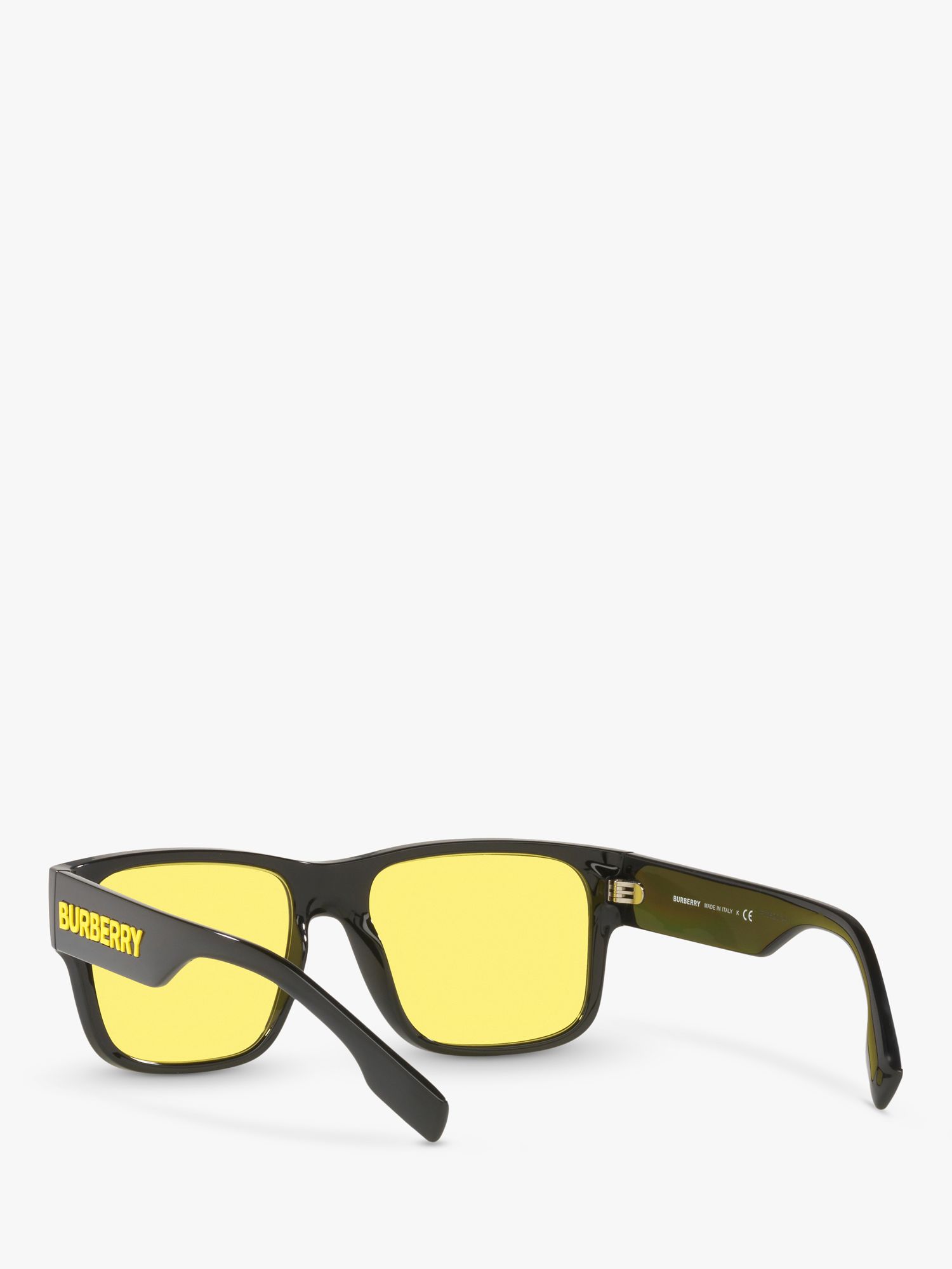 Burberry BE4358 Men's Knight Square Sunglasses, Black/Yellow at John Lewis  & Partners