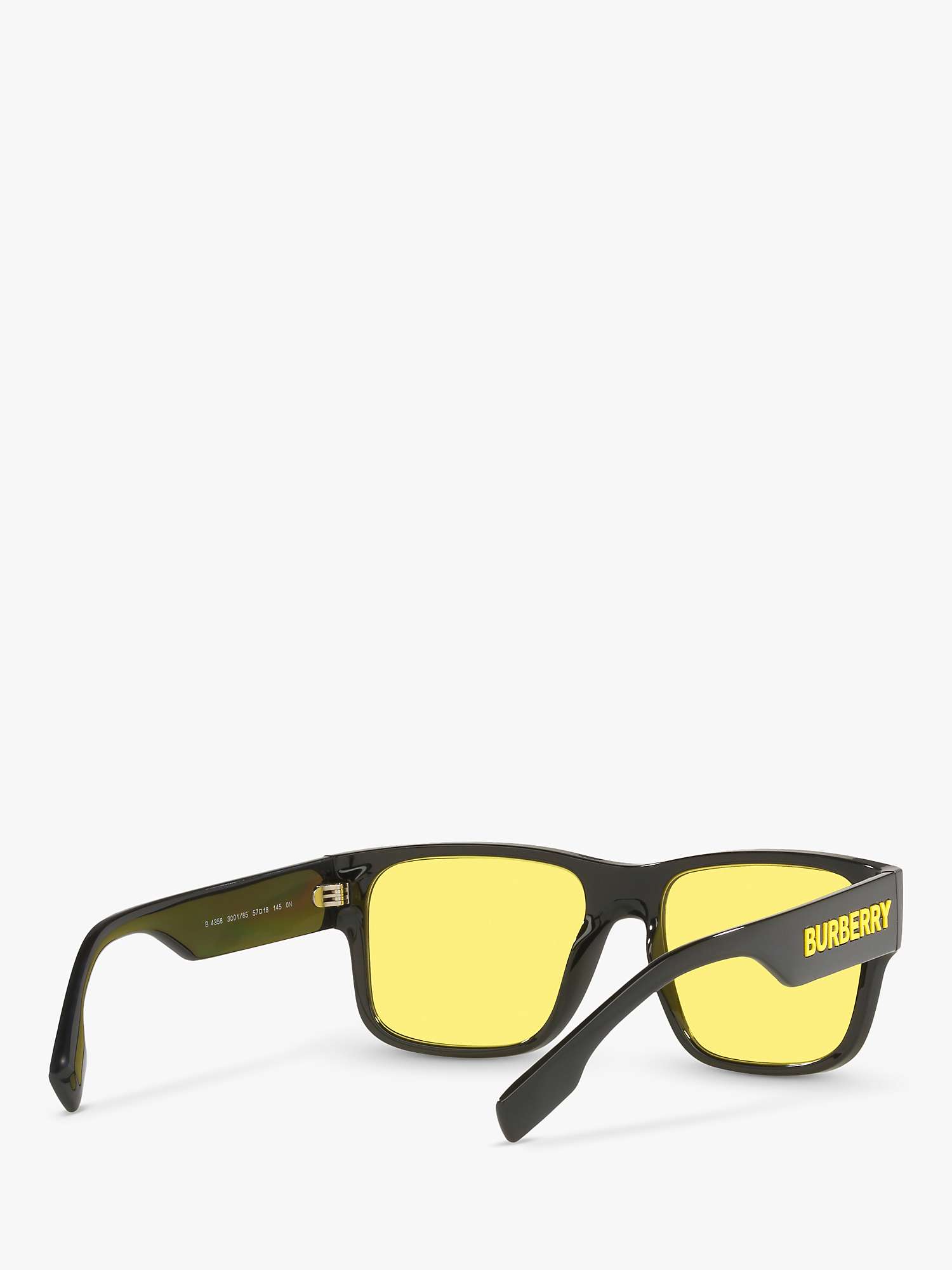 Buy Burberry BE4358 Men's Knight Square Sunglasses, Black/Yellow Online at johnlewis.com