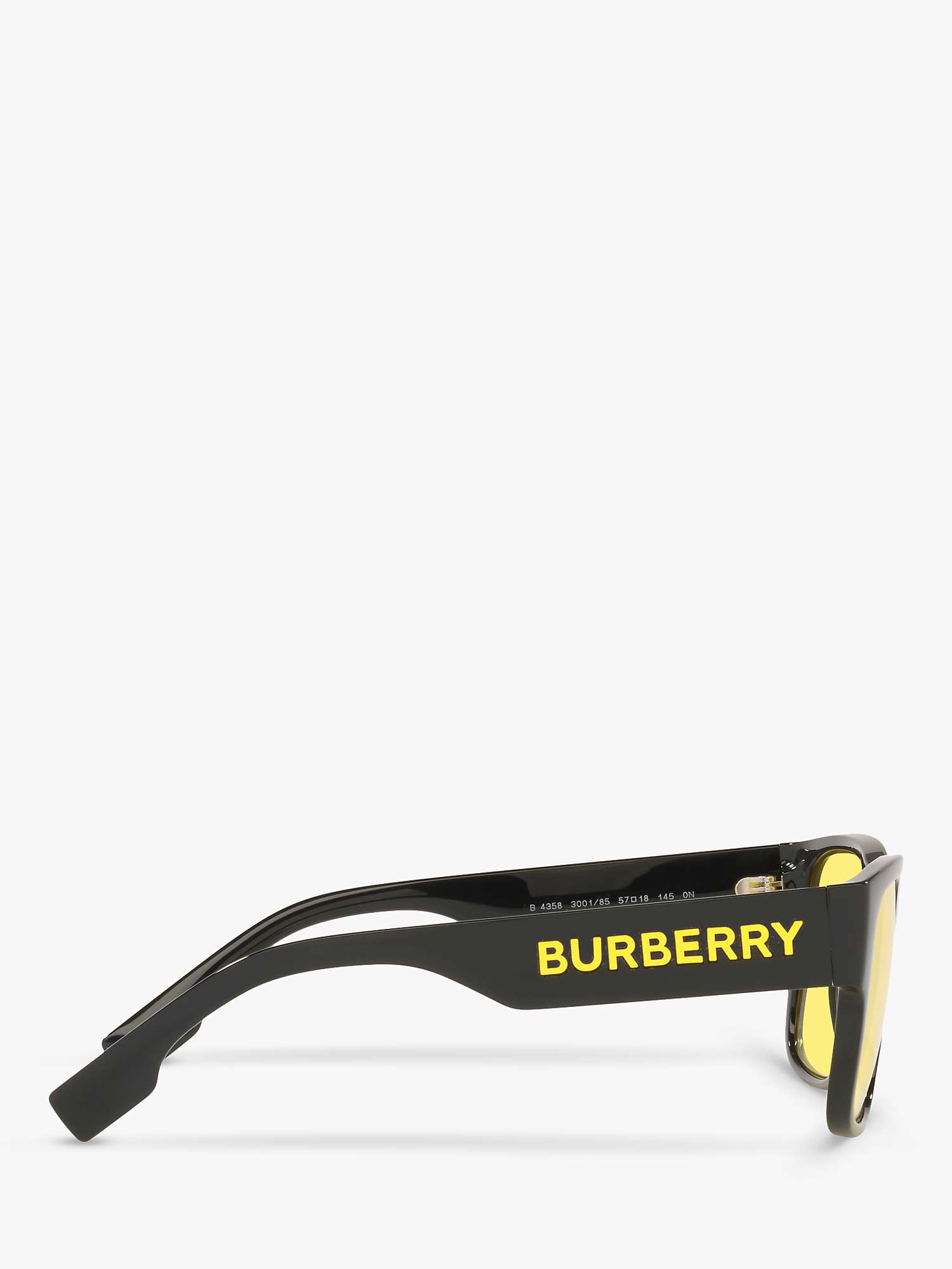 Buy Burberry BE4358 Men's Knight Square Sunglasses, Black/Yellow Online at johnlewis.com