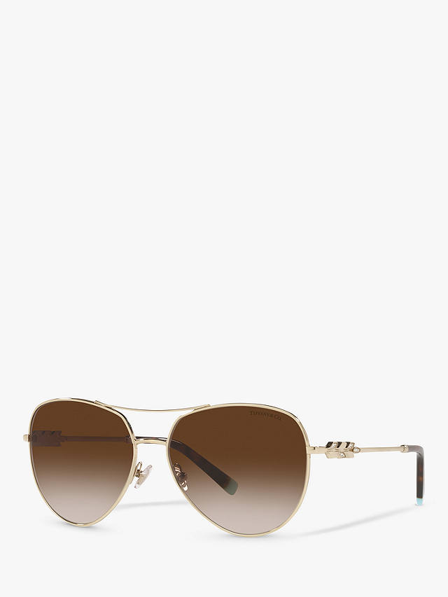 Tiffany & Co TF3083B Women's Pilot Sunglasses, Pale Gold/Brown Gradient