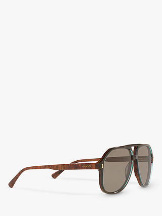 Gucci GG1042S Men's Aviator Sunglasses, Blue Brown/Grey