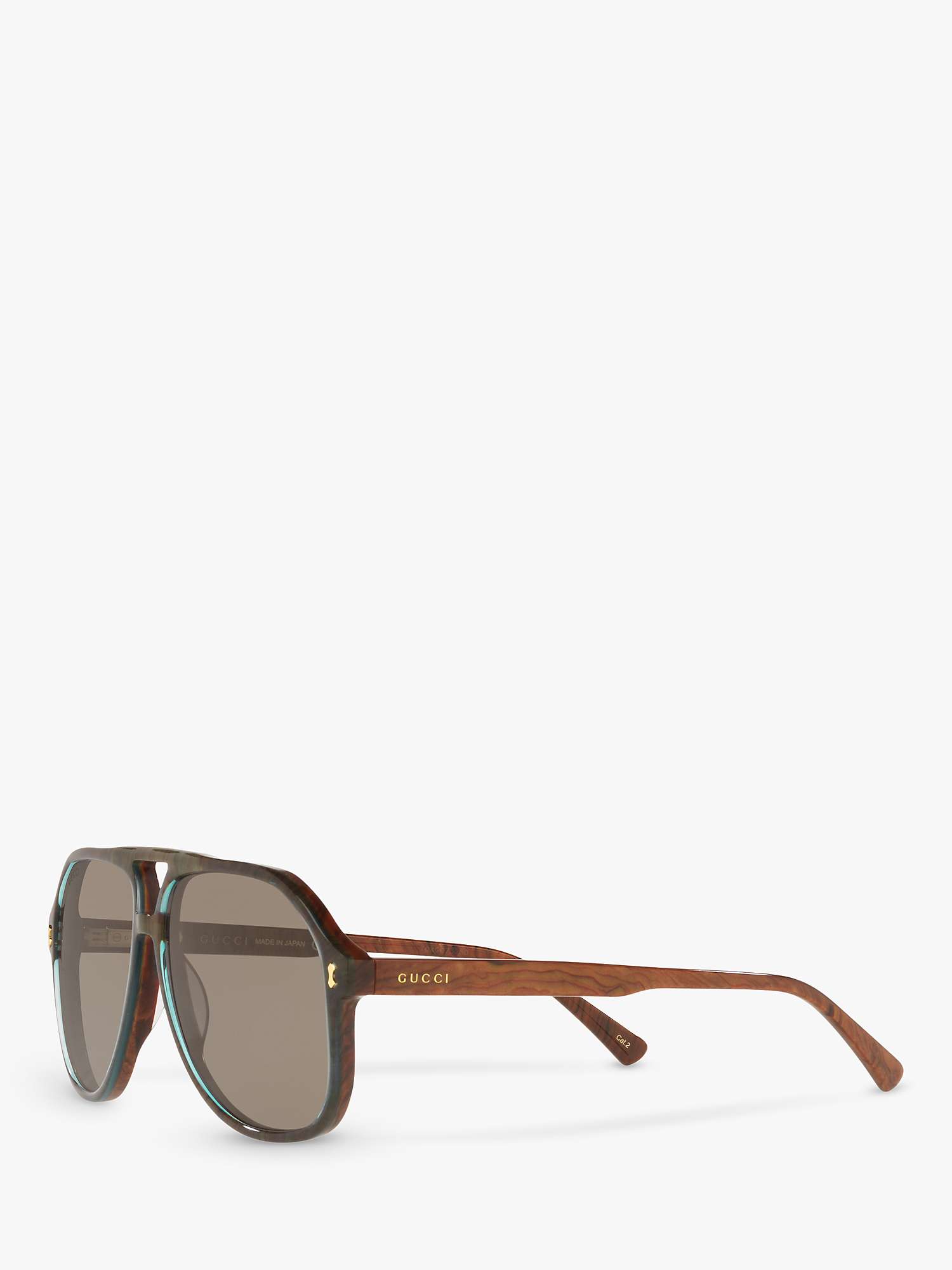 Buy Gucci GG1042S Men's Aviator Sunglasses, Blue Brown/Grey Online at johnlewis.com