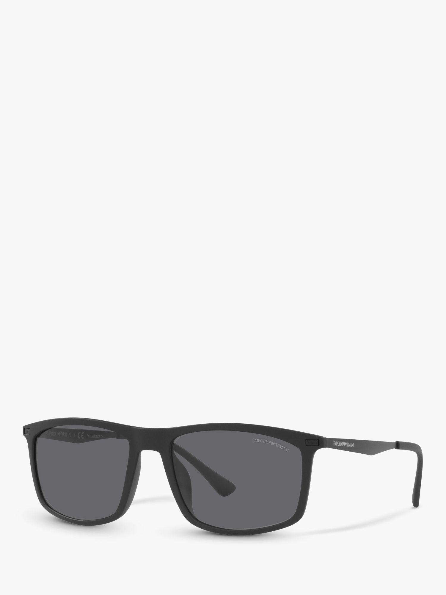 Emporio Armani EA4171U Men's Polarised Rectangular Sunglasses, Matte  Black/Grey at John Lewis & Partners