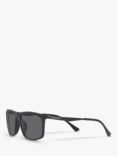 Emporio Armani EA4171U Men's Polarised Rectangular Sunglasses, Matte Black/Grey