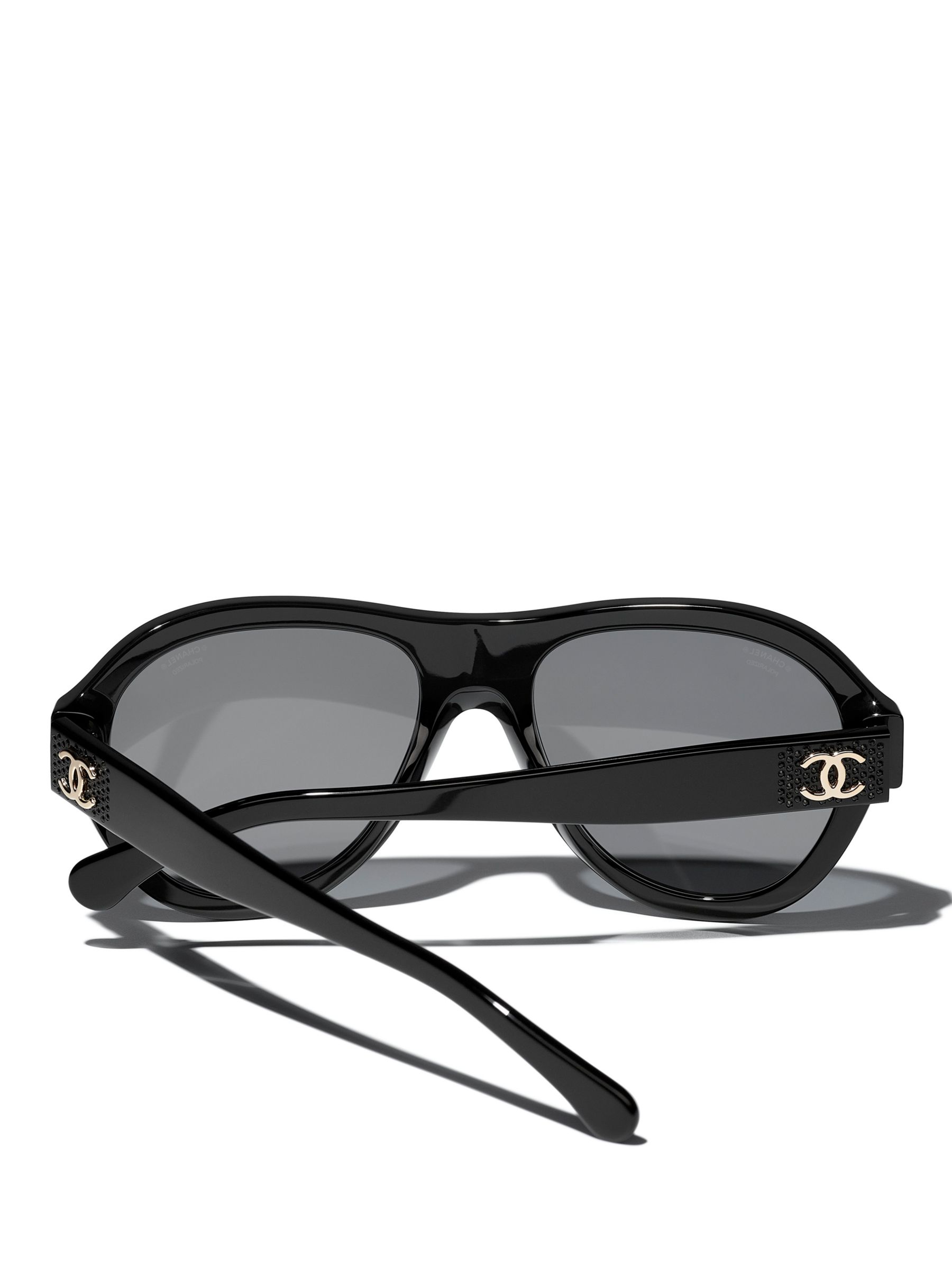CHANEL Oval Sunglasses CH5467B Black/Grey at John Lewis & Partners