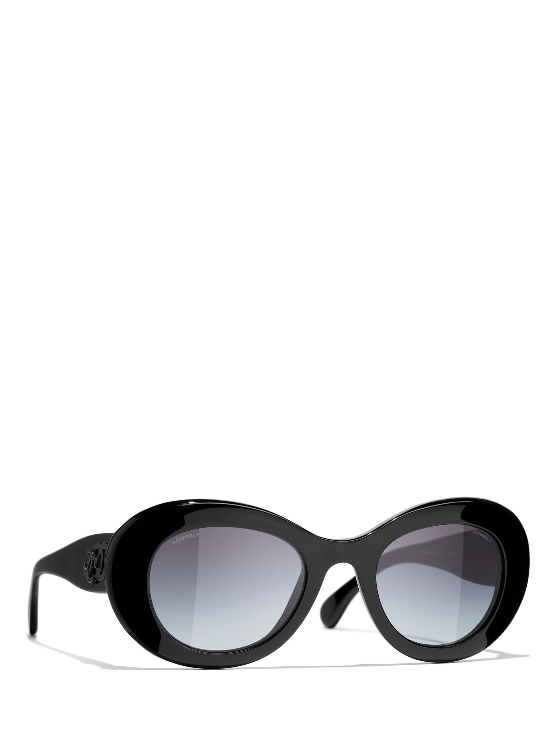 CHANEL Oval Sunglasses CH5469B Black/Grey Gradient at John Lewis