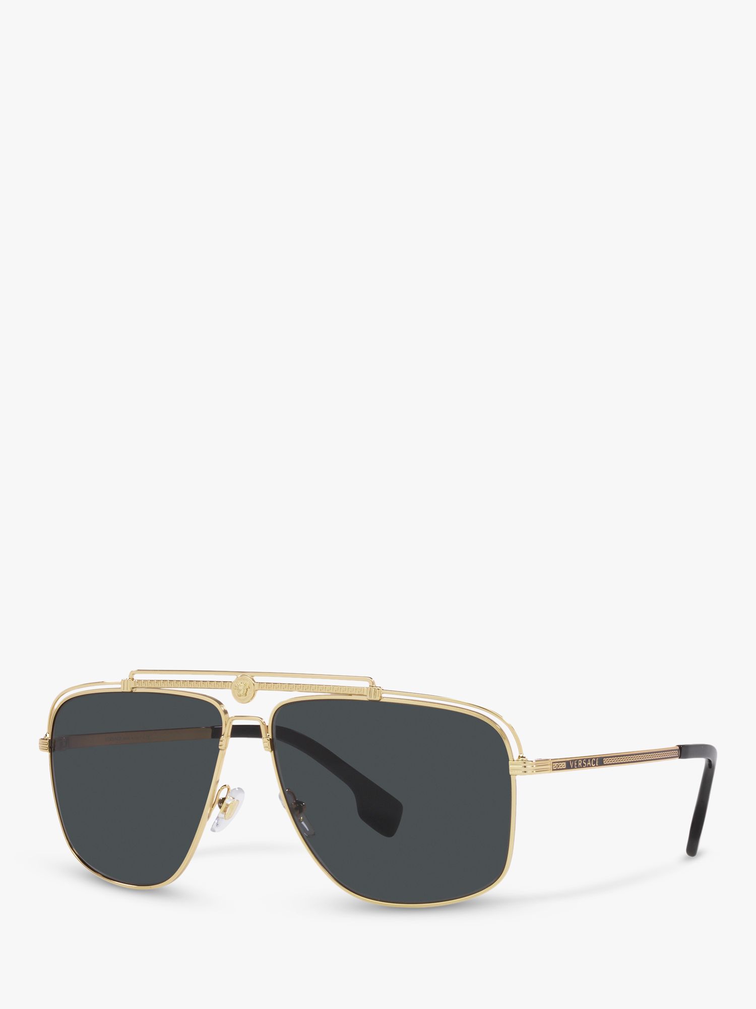 Versace VE2242 Men's Rectangular Sunglasses, Gold/Grey at John Lewis ...