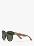 Gucci GG0035SN Women's Round Sunglasses, Black/Green