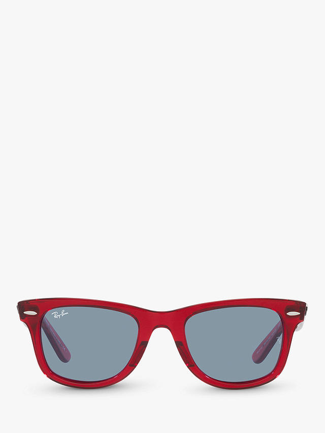 Ray-Ban RB2140 Unisex Original Wayfarer Sunglasses, Transparent Red/Blue