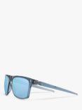 Oakley OO9100 Men's Leffingwell Prizm Polarised Rectangular Sunglasses, Crystal Black/Blue