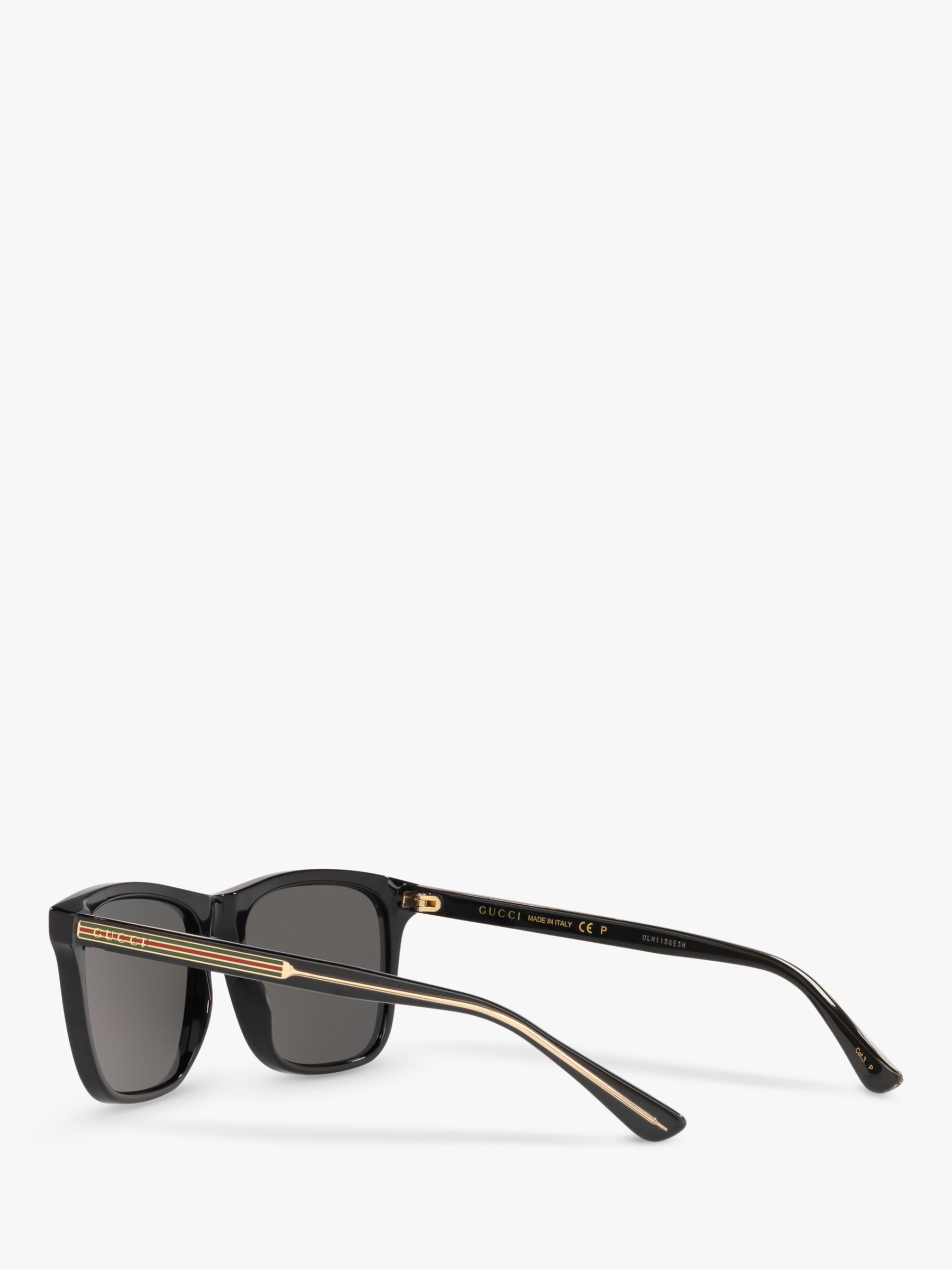 Gucci GG0381SN Men's Rectangular Sunglasses, Black/Grey at John Lewis ...