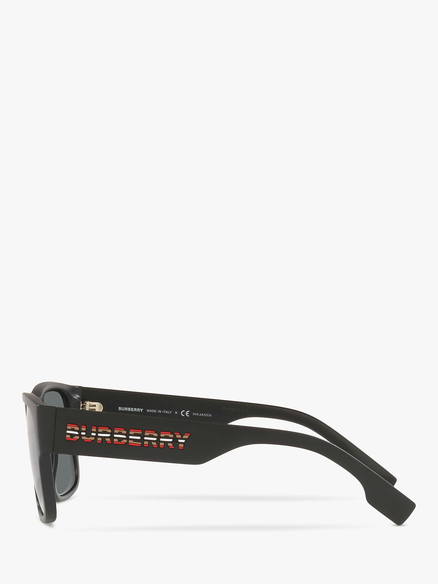 Buy Burberry BE4358 Men's Knight Polarised Square Sunglasses, Matte Black/Grey Online at johnlewis.com