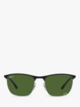 Ray-Ban RB36869 Unisex Polarised Square Sunglasses, Black on Silver/Green