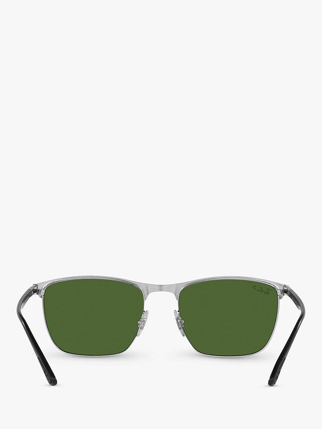 Ray-Ban RB36869 Unisex Polarised Square Sunglasses, Black on Silver/Green