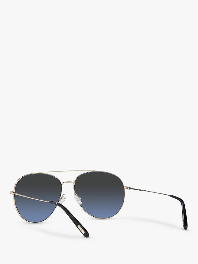 Oliver Peoples OV1286S Unisex Polarised Aviator Sunglasses, Soft Gold/Blue Gradient