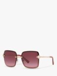 BVLGARI BV6167B Women's Square Sunglasses, Pink Gold/Violet Gradient