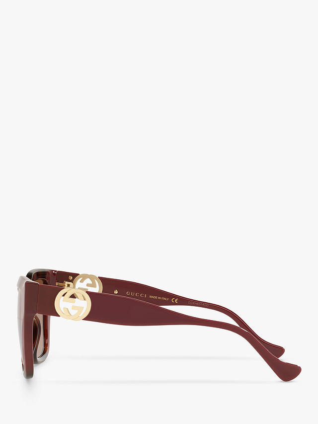 Gucci GG1023S Women's D-Frame Sunglasses, Brown Red/Brown