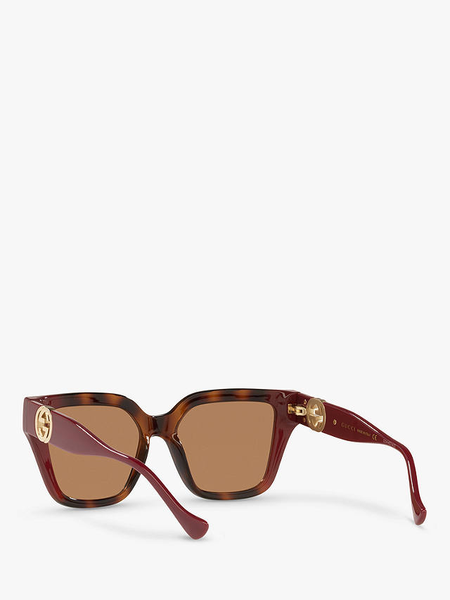 Gucci GG1023S Women's D-Frame Sunglasses, Brown Red/Brown