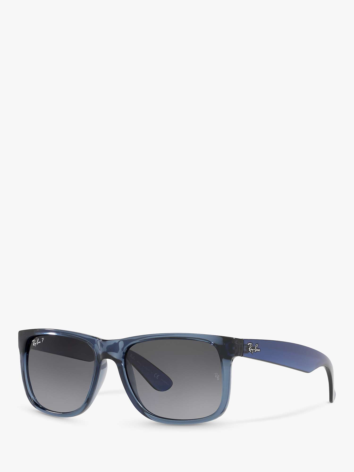Buy Ray-Ban RB4165 Men's Polarised Justin Square Sunglasses, Transparent Blue/Grey Gradient Online at johnlewis.com