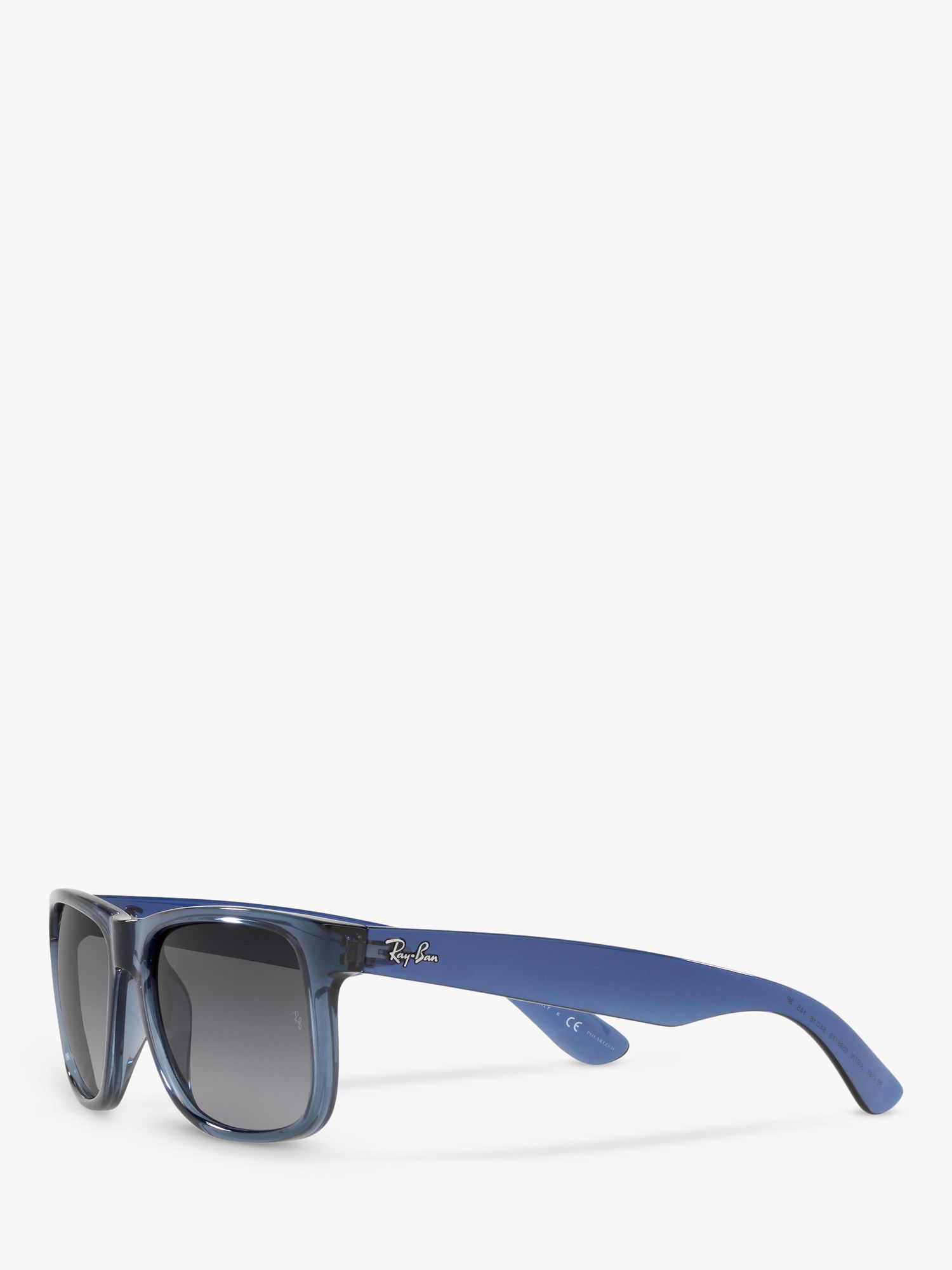 Ray-Ban RB4165 Men's Polarised Justin Square Sunglasses, Transparent Blue/Grey Gradient