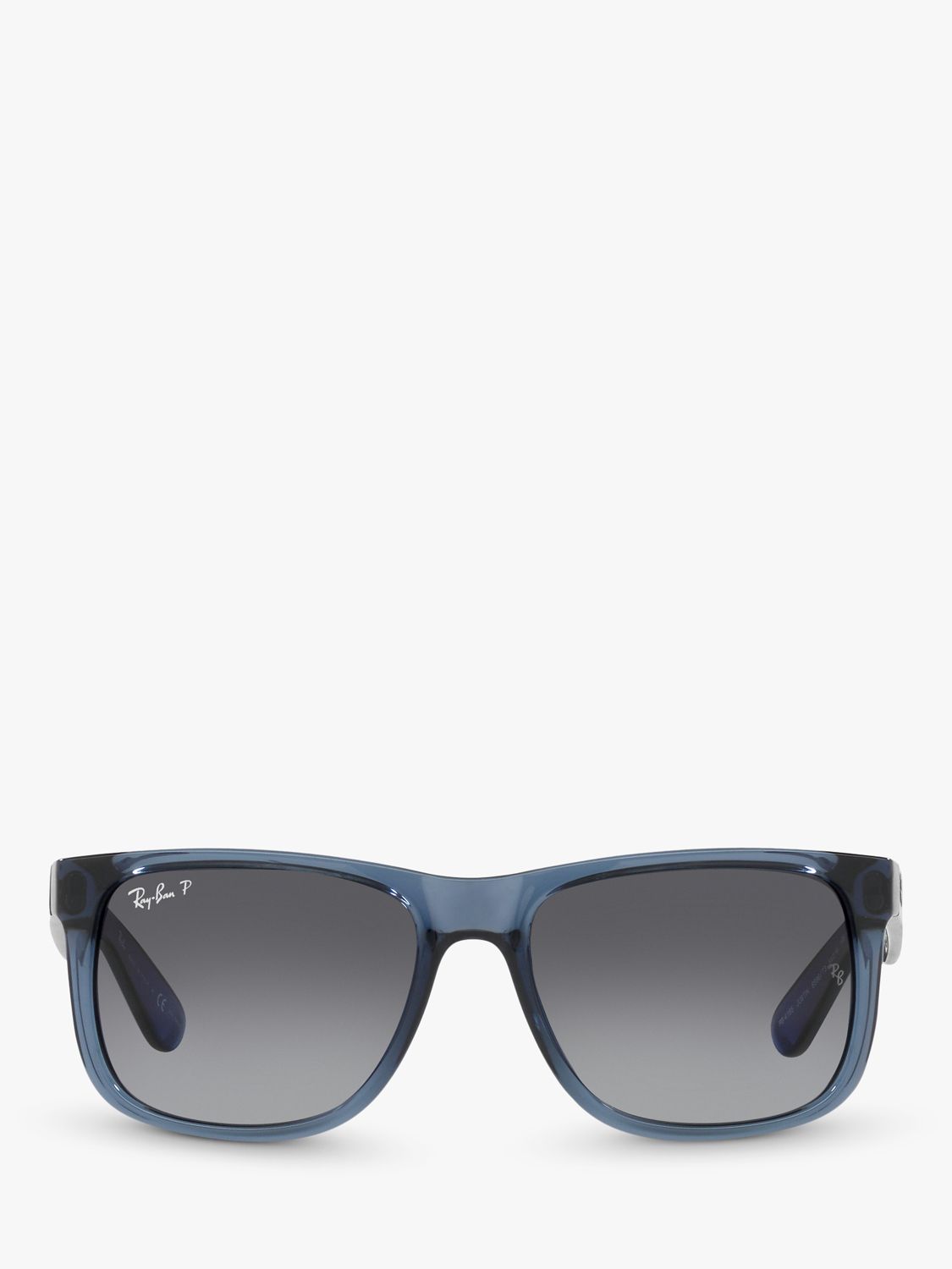 Ray-Ban RB4165 Men's Polarised Justin Square Sunglasses, Transparent  Blue/Grey Gradient at John Lewis u0026 Partners