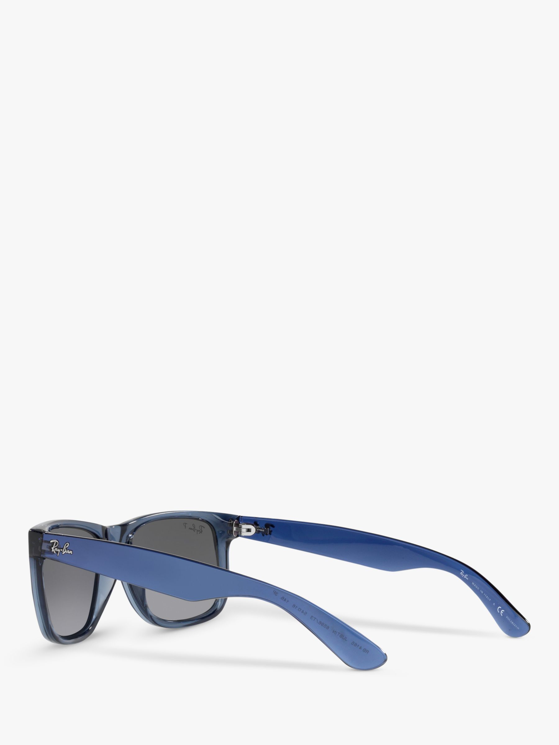Ray-Ban RB4165 Men's Polarised Justin Square Sunglasses, Transparent Blue/Grey Gradient