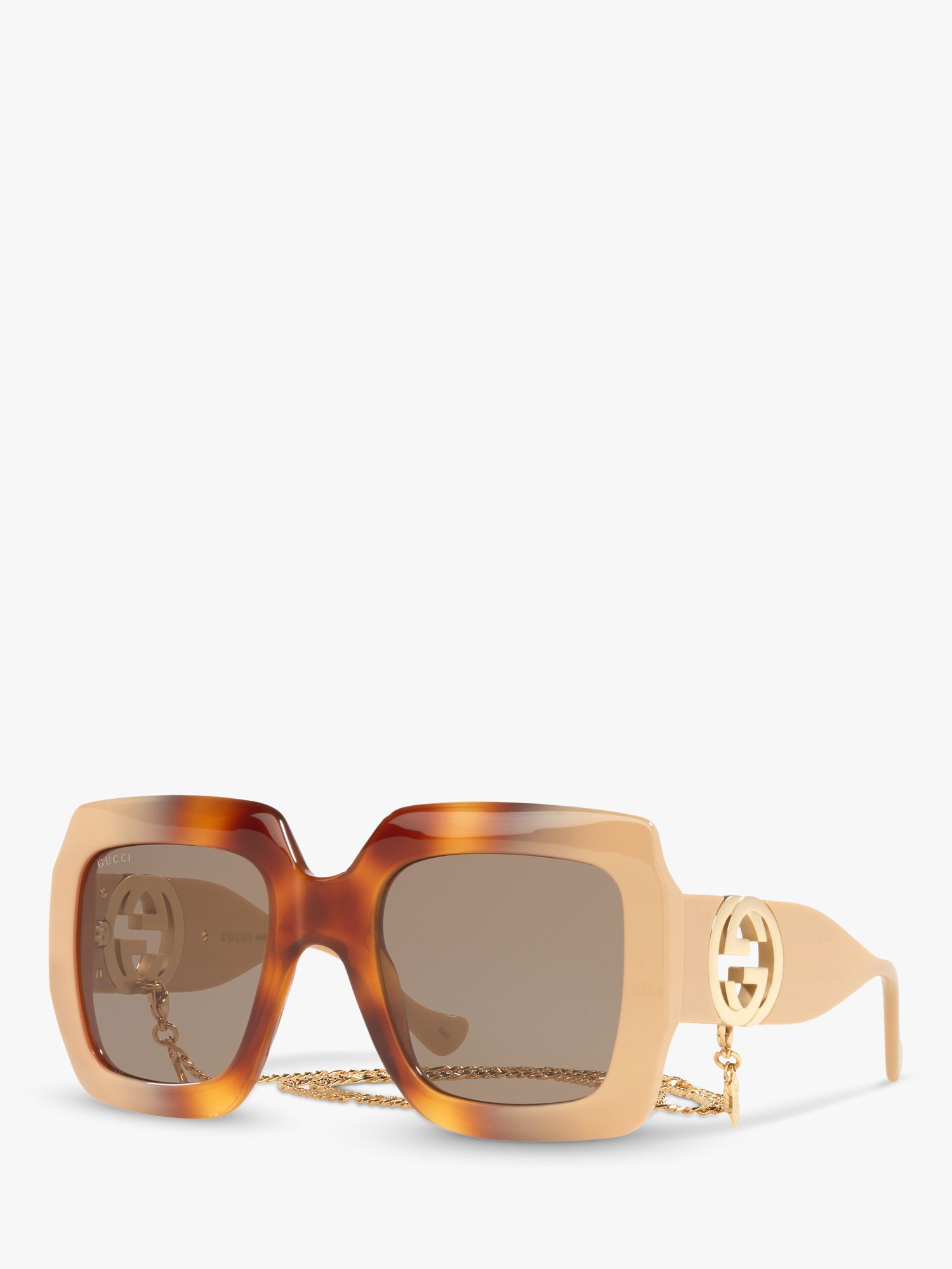 Gucci GG1022S Women's Chunky Square Sunglasses, Beige/Grey at John ...