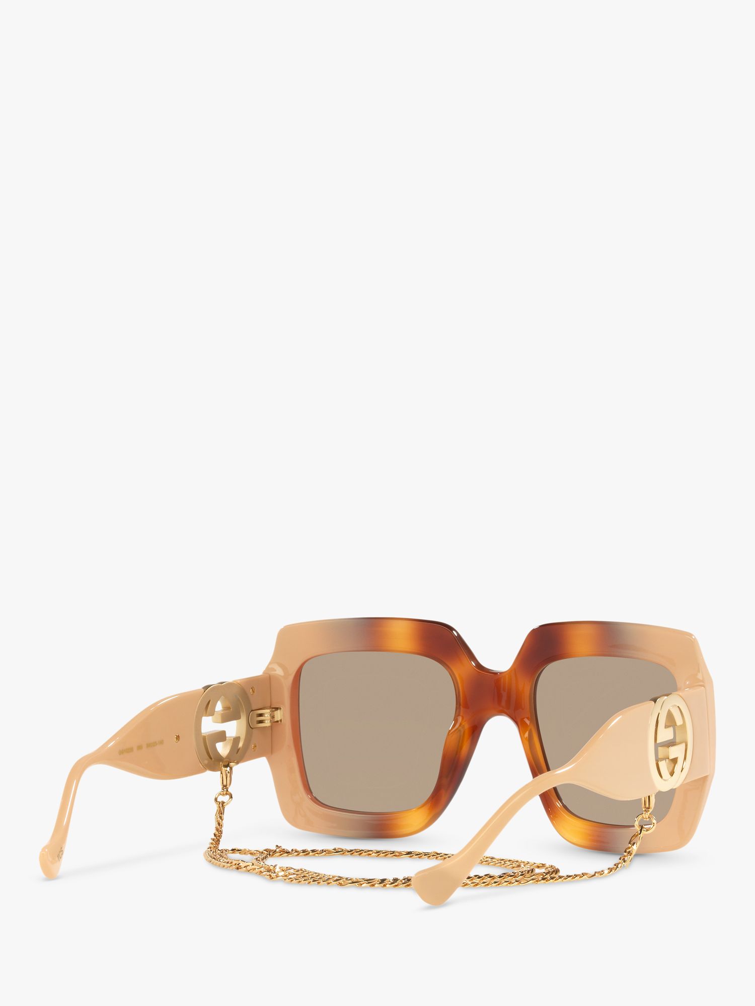Gucci GG1022S Women's Chunky Square Sunglasses, Beige/Grey at John ...