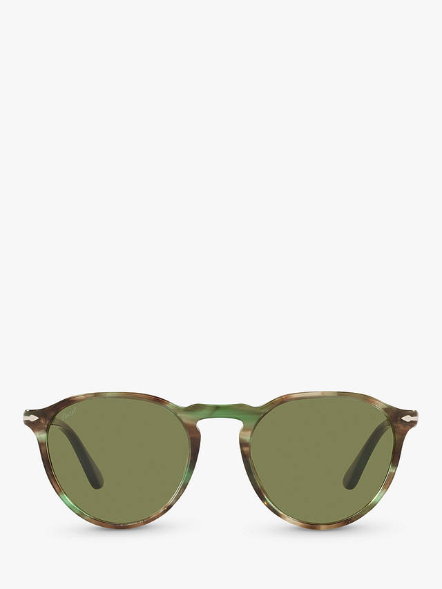 Persol PO3286S Unisex Oval Sunglasses, Green Havana/Green