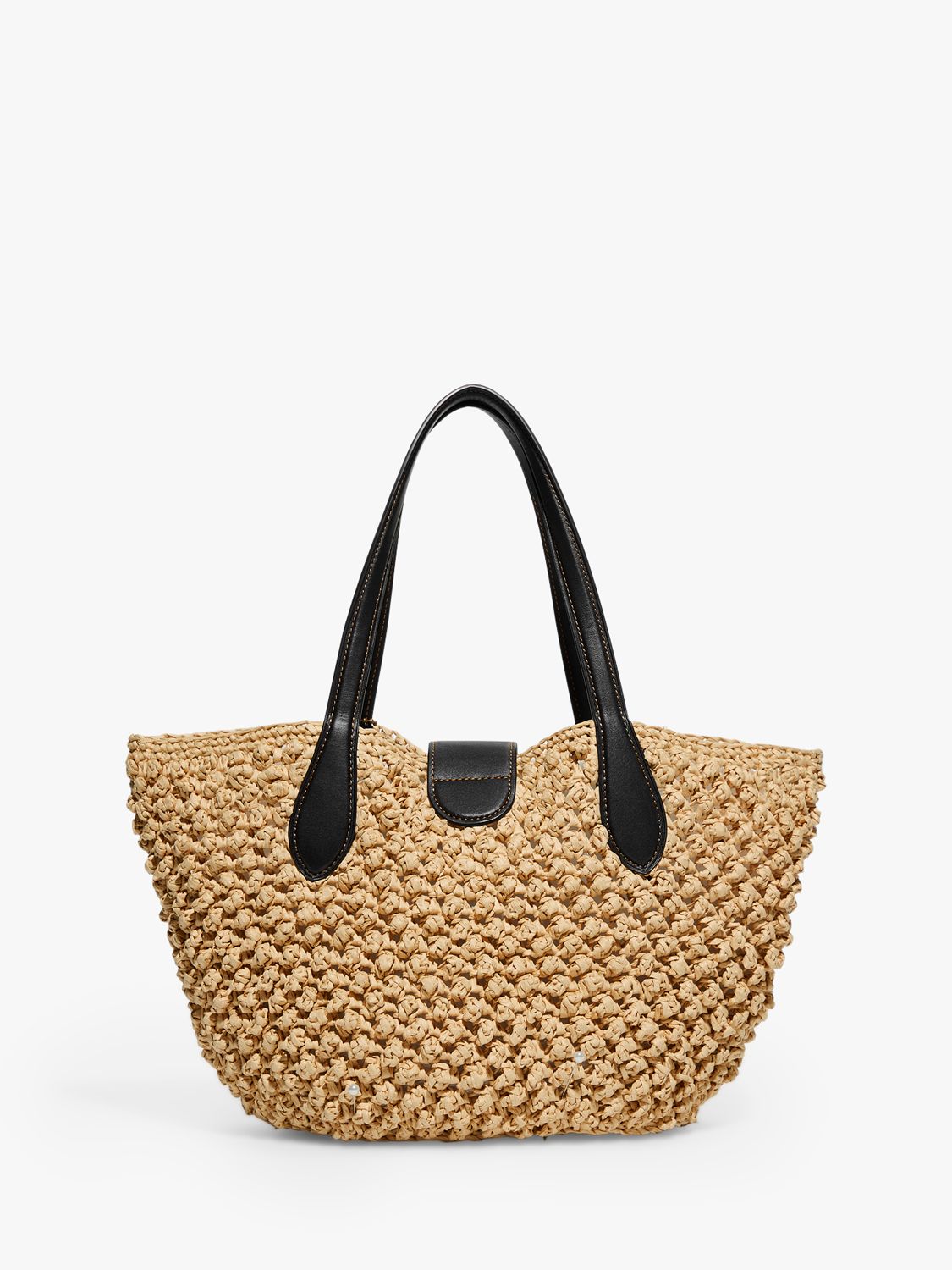 Coach Woven Straw Tote Bag, Black/Neutral at John Lewis & Partners