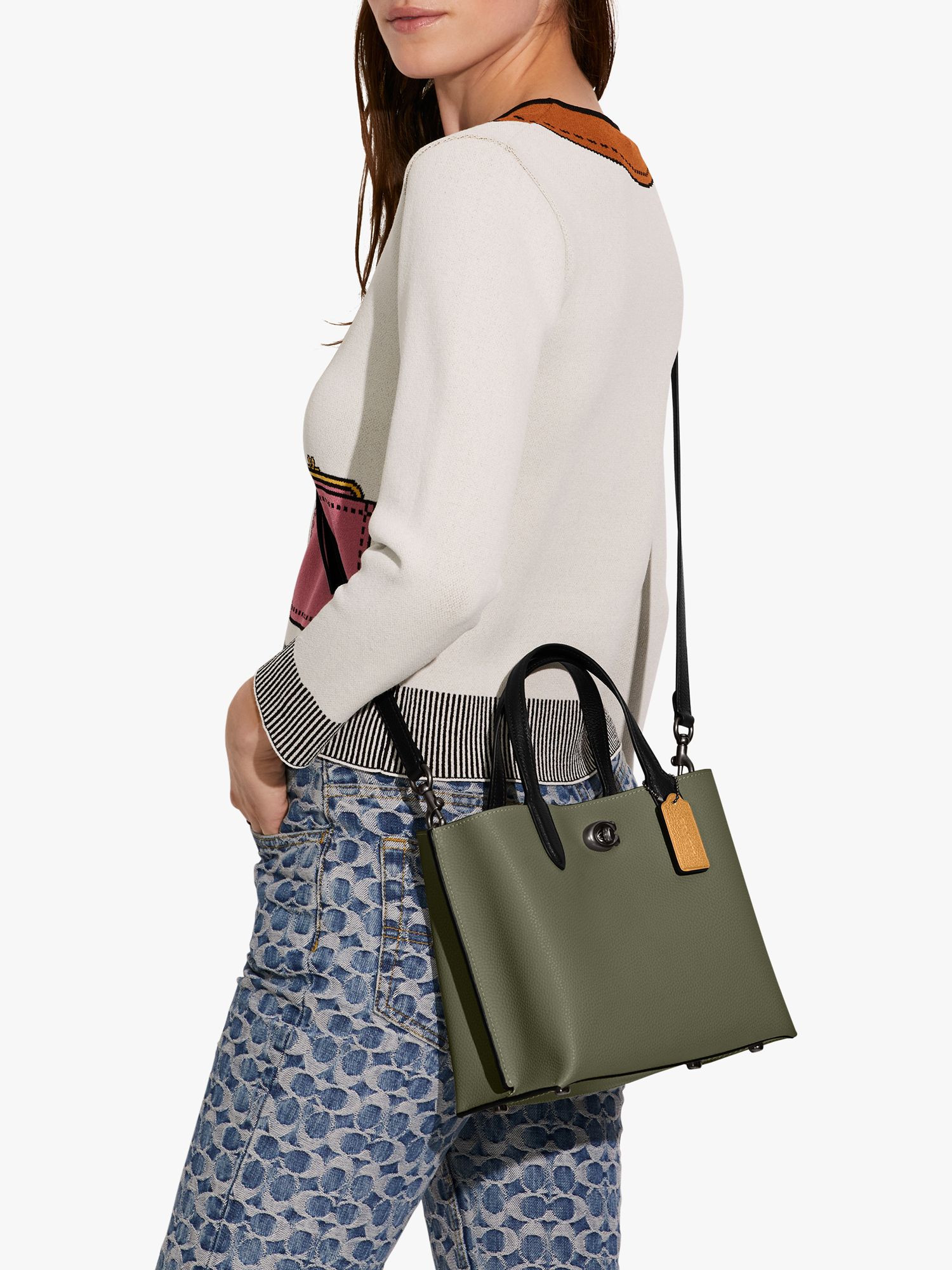 Coach Willow 24 Leather Shoulder Bag, Army Green at John Lewis & Partners