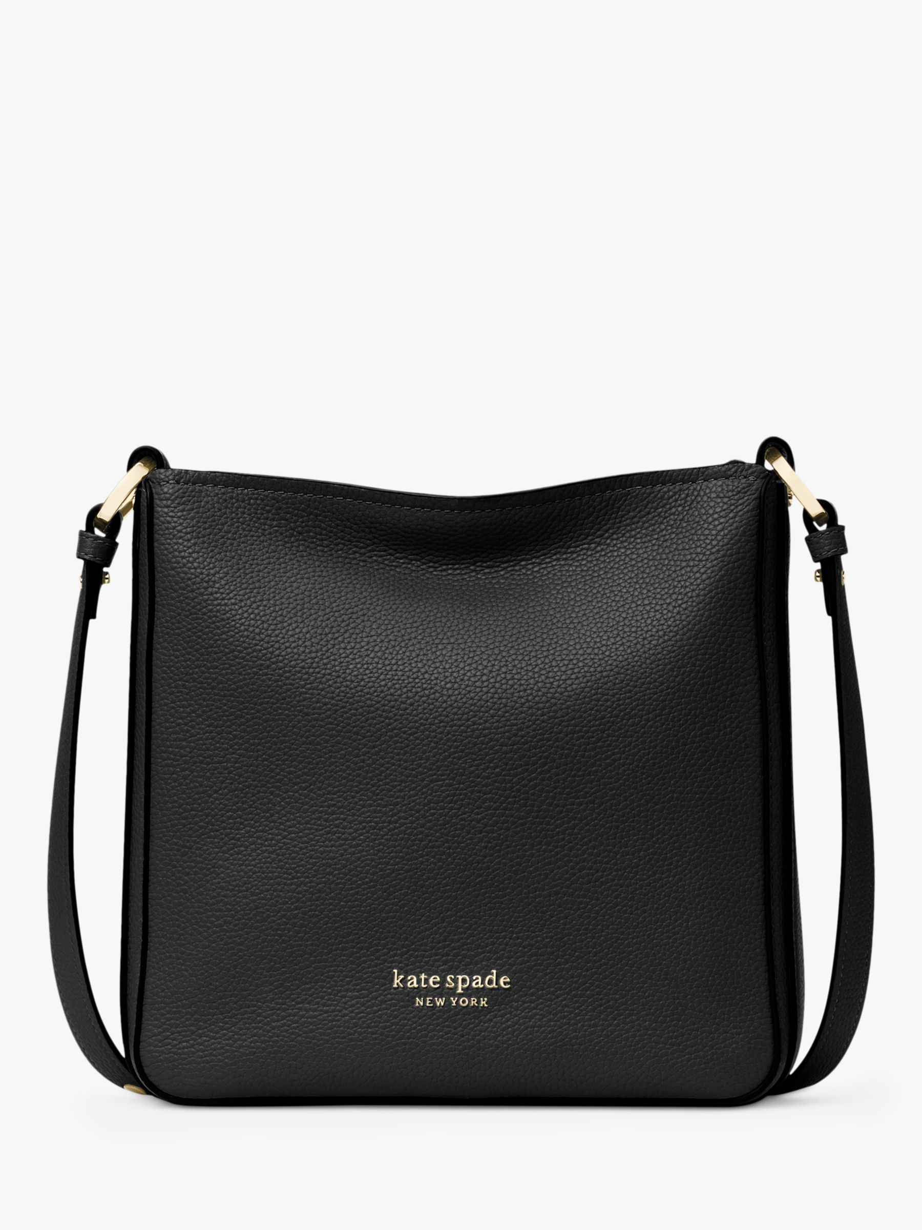 kate spade new york Hudson Small Leather Messenger Bag, Black at John Lewis  & Partners
