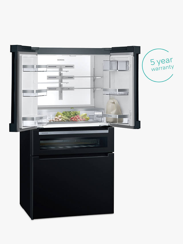 Buy Siemens iQ700 KF96RSBEA Freestanding 70/30 French Fridge Freezer, Black Glass Online at johnlewis.com
