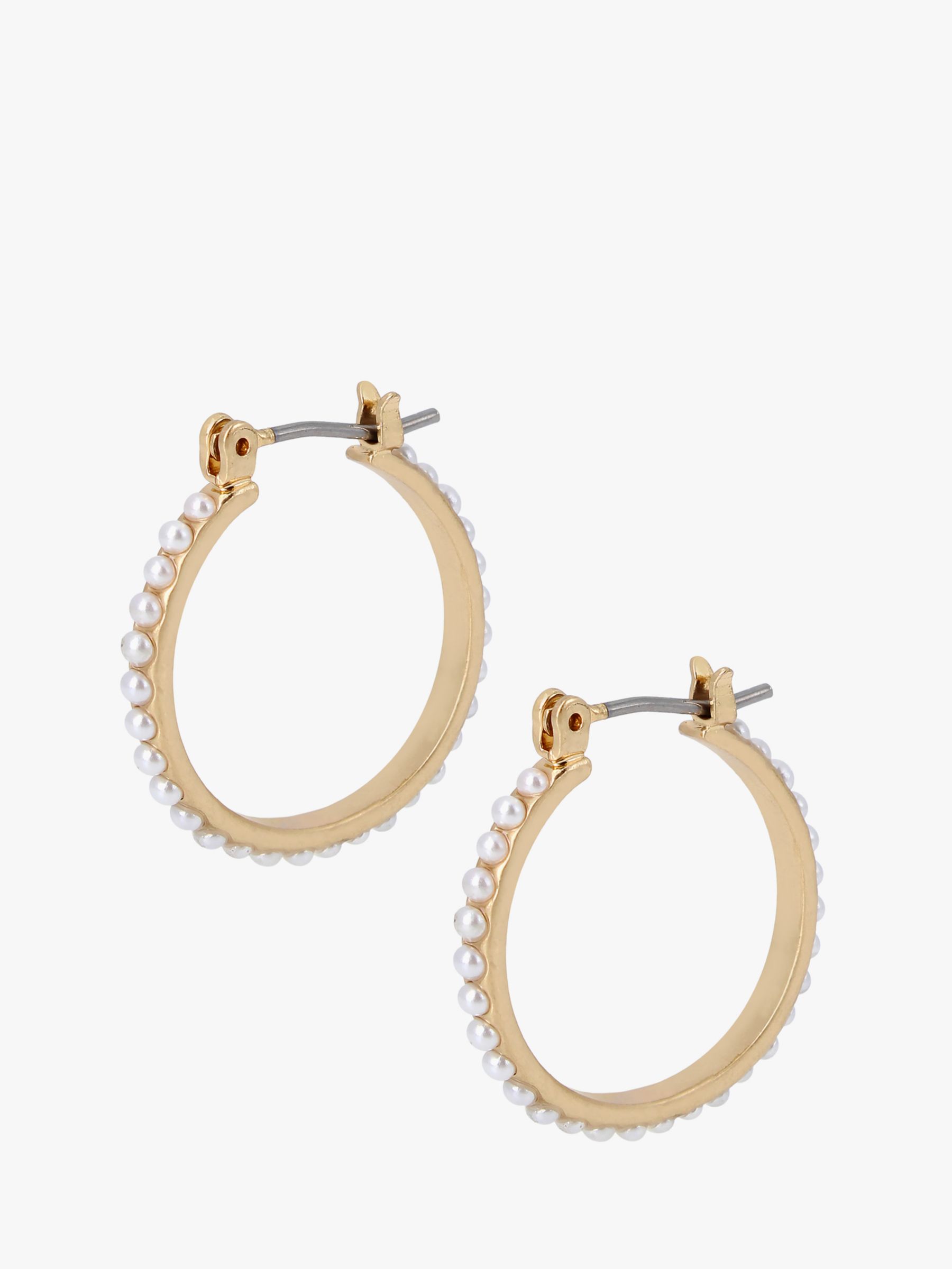 AllSaints Faux Pearl Small Huggie Hoop Earrings, Gold at John Lewis ...