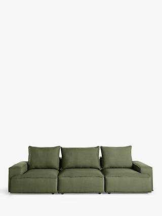 John Lewis Border Grand 4 Seater Sofa, Dark Leg, Relaxed Linen Olive