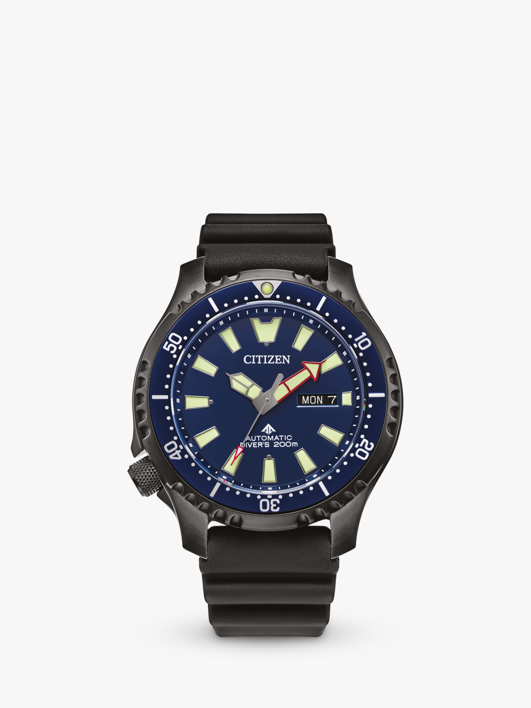 Citizen NY0158-09L Men's Promaster Diver Automatic Day Date PU Strap Watch, Black/Dark Blue