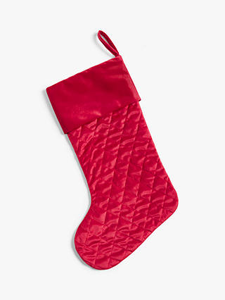 John Lewis Quilted Velvet Christmas Stocking, Red
