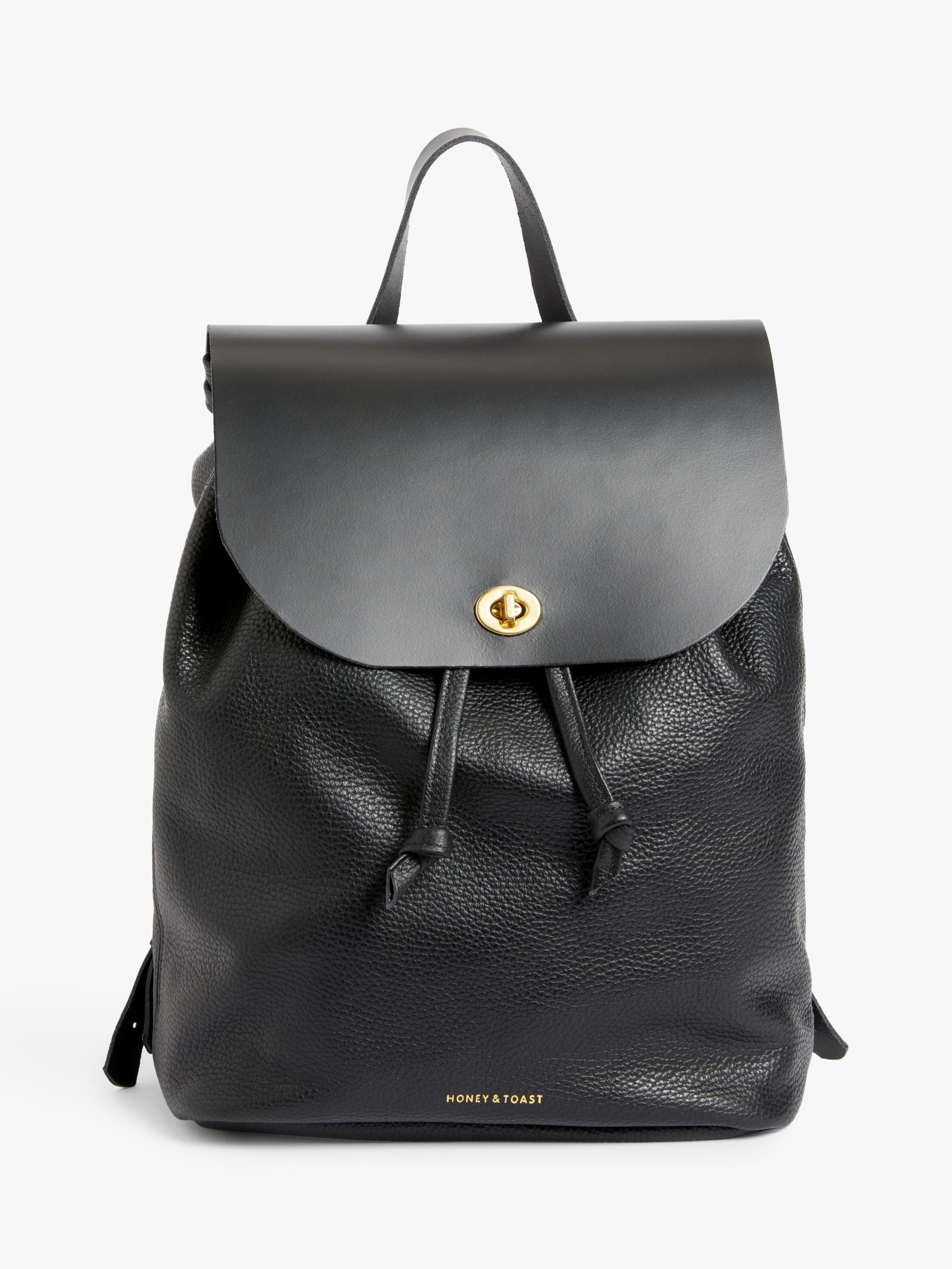 Honey & Toast Nancy Leather Backpack, Black at John Lewis & Partners