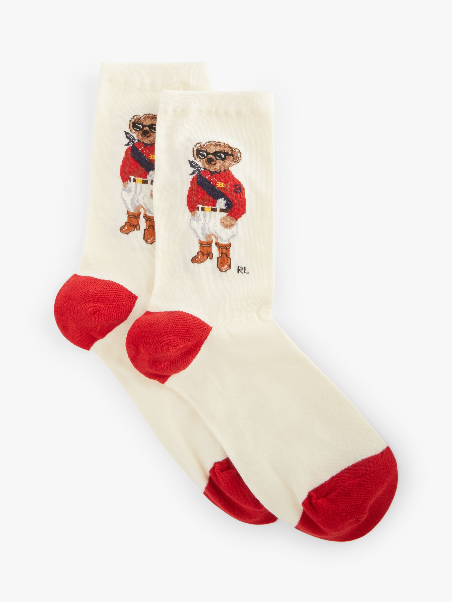 Ralph Lauren Jockey Polo Bear Crew Socks, Ivory