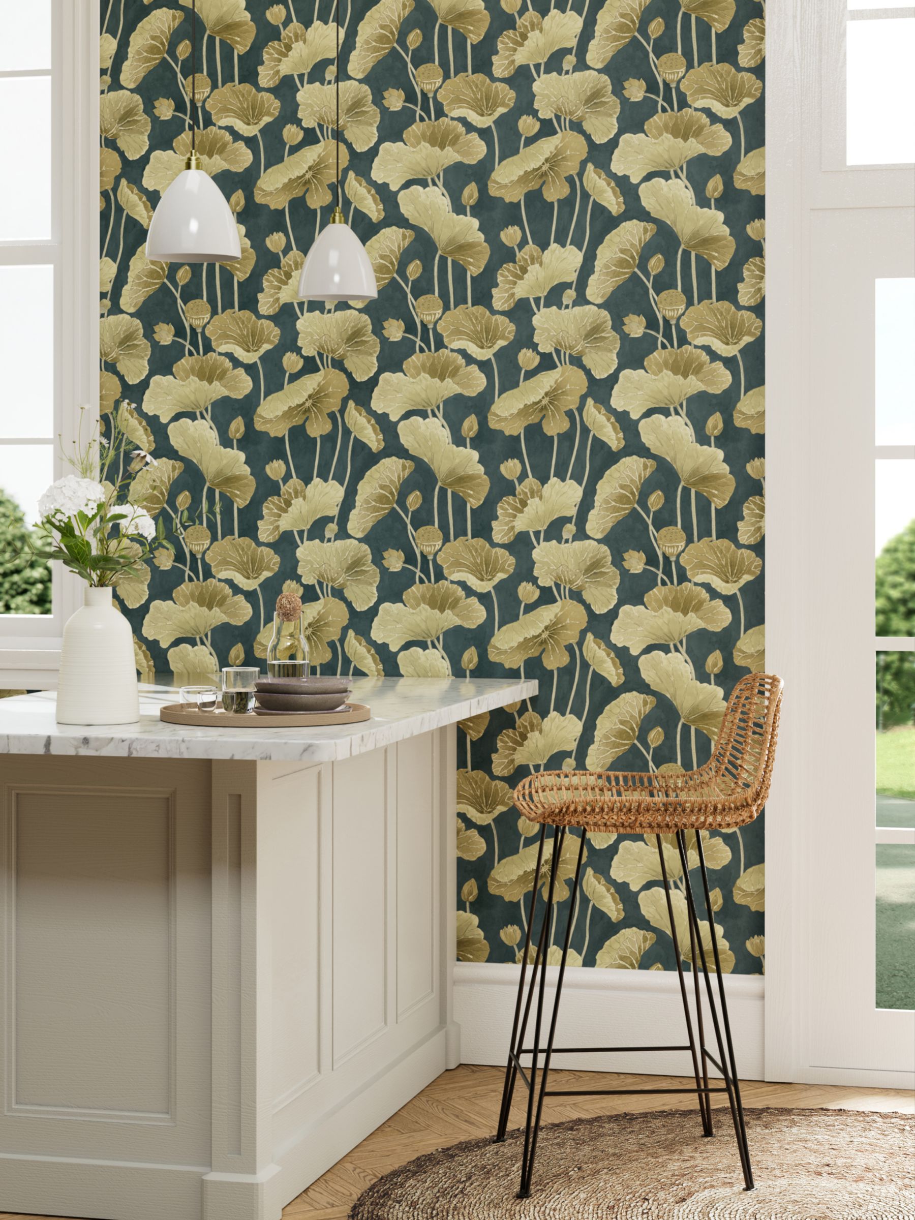 Sanderson Lotus Leaf Wallpaper, DWAW217127